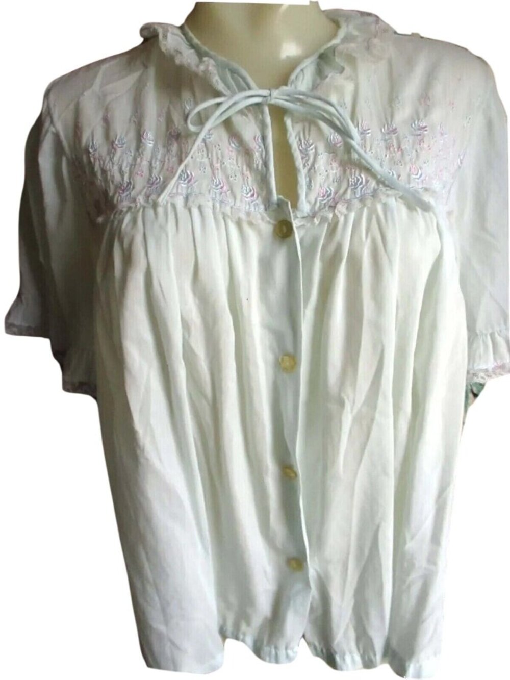 1950s Bedjacket 36 Medium Vintage Women's Charmode Nighty Top Nylon Lace Blue
